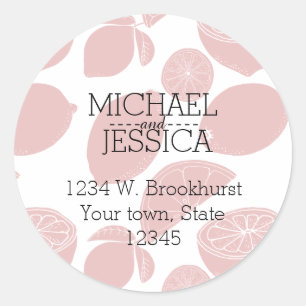 Pink Lemons Personalised  name and address Classic Round Sticker