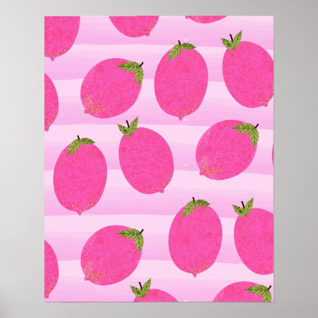 Pink Lemons Summer Fruit Bright Whimsical Rustic Poster (Front)