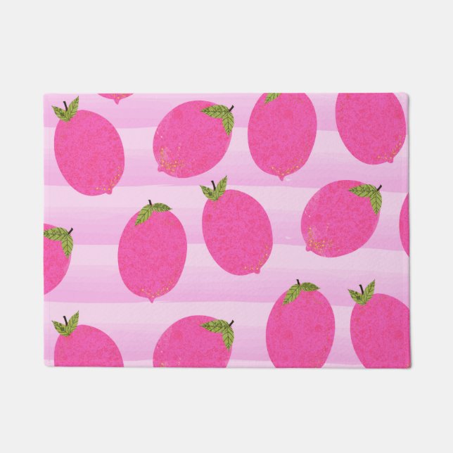 Pink Lemons Summer Fruit Watercolor Fun Bright Doormat (Front)