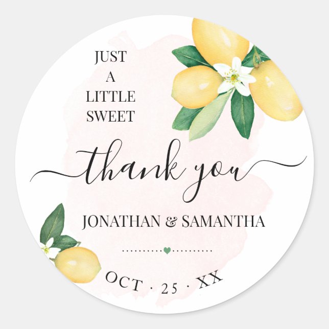 Pink Lemons Wedding Bridal Shower Thank You Classi Classic Round Sticker (Front)