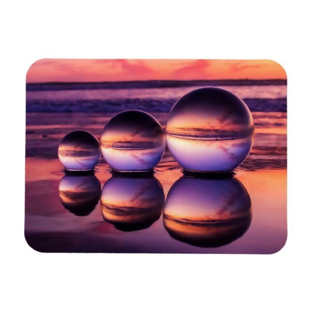 Pink Lensball California Beach Sunset Magnet (Horizontal)