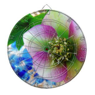 Pink Lenten Rose blue glass ball Dartboard