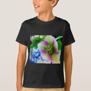 Pink Lenten Rose blue glass ball T-Shirt