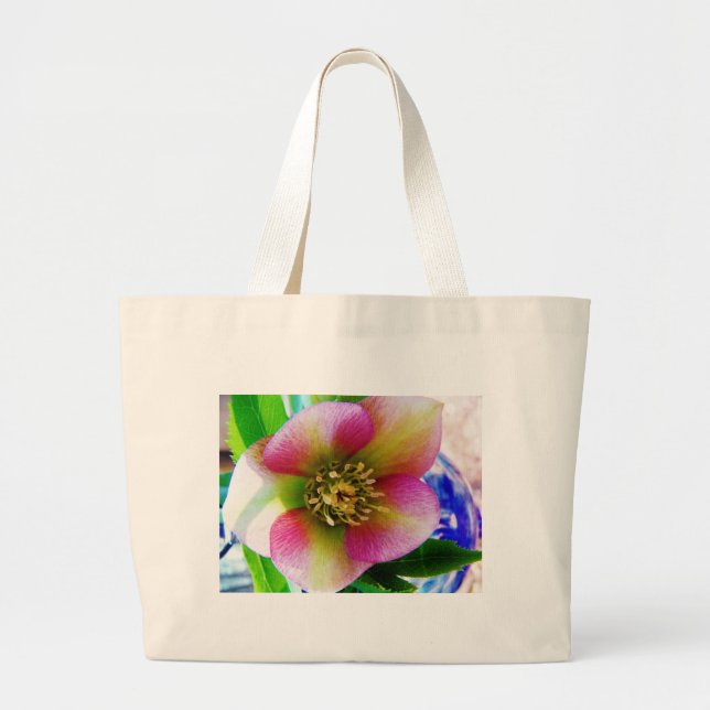 Pink Lenten Rose, Large Tote Bag (Front)