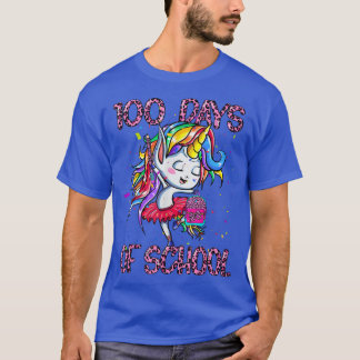 Pink Leopard 100 Days Of School Dancing Unicorn Co T-Shirt