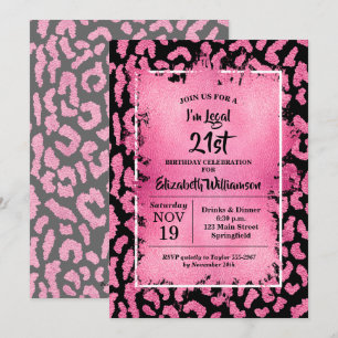 Pink Leopard 21st Birthday Party Invitation