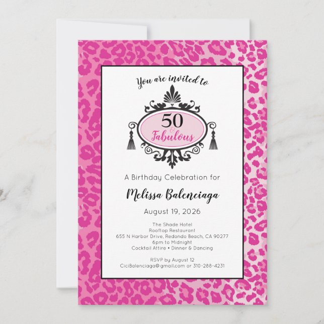 Pink Leopard 50 & Fabulous Happy 50th Birthday  Invitation (Front)