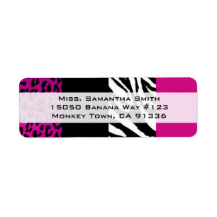 Pink Leopard and Zebra Animal Print Return Address