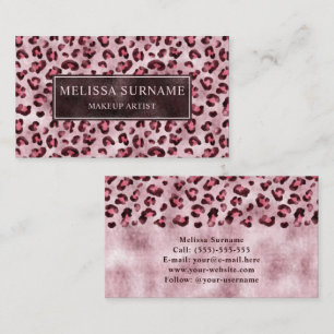 Pink Leopard Animal Print Faux Foil Makeup Artist Business Card