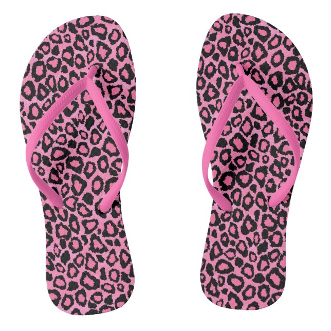 Pink Leopard Animal Print Flip Flops (Footbed)