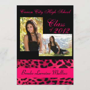 Pink leopard animal print graduation announcement