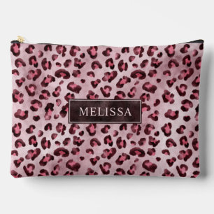 Pink Leopard Animal Print With Faux Foil And Name Accessory Pouch