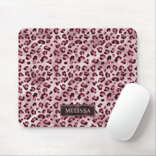 Pink Leopard Animal Print With Faux Foil And Name Mouse Mat