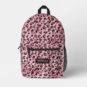 Pink Leopard Animal Print With Faux Foil And Name Printed Backpack