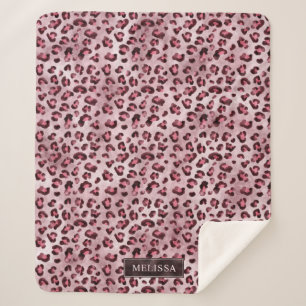 Pink Leopard Animal Print With Faux Foil And Name Sherpa Blanket