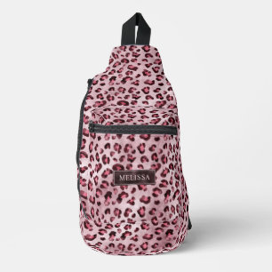 Pink Leopard Animal Print With Faux Foil And Name Sling Bag