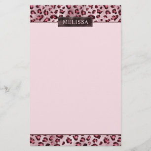 Pink Leopard Animal Print With Faux Foil And Name Stationery