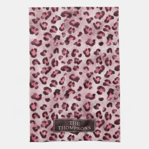 Pink Leopard Animal Print With Faux Foil And Name Tea Towel