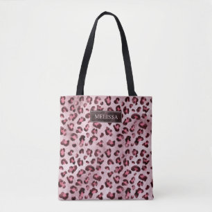 Pink Leopard Animal Print With Faux Foil And Name Tote Bag