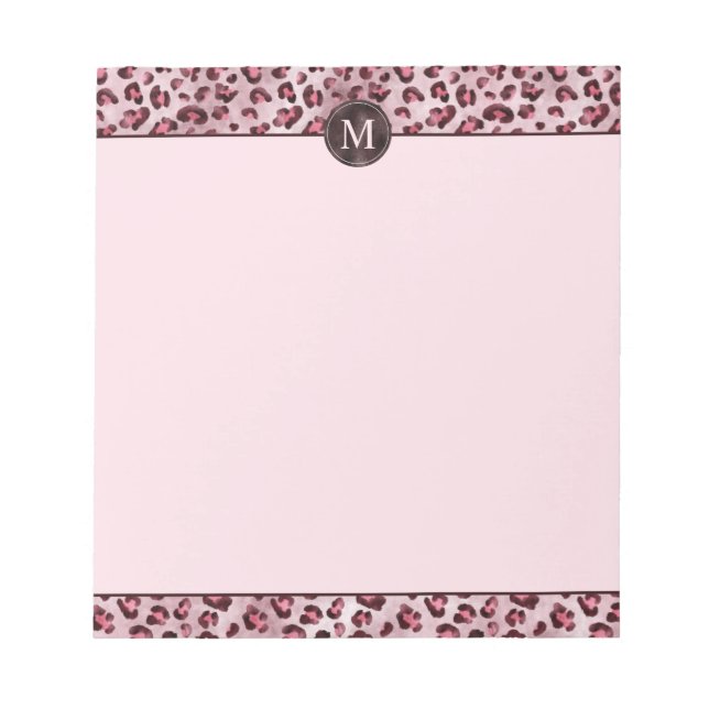 Pink Leopard Animal Print With Faux Foil Monogram Notepad (Front)