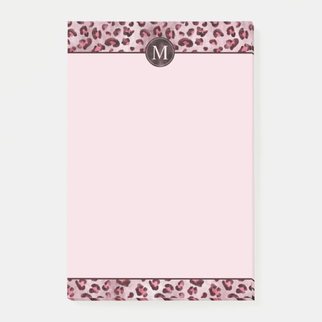 Pink Leopard Animal Print With Faux Foil Monogram Post-it Notes (Front)