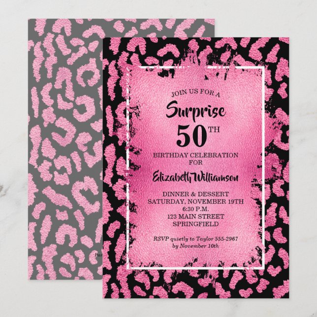 Pink Leopard Birthday Party Invitation (Front/Back)