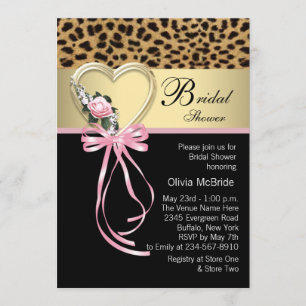 Pink Leopard Black Gold Leopard Bridal Shower Invitation