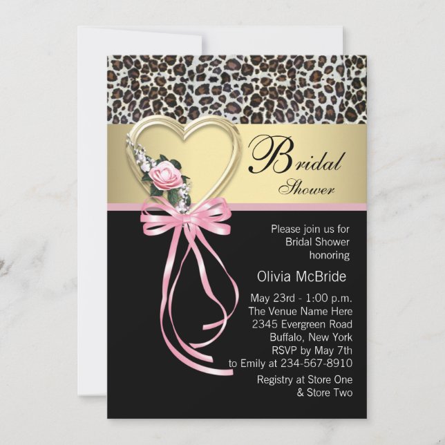 Pink Leopard Black Gold Leopard Bridal Shower Invitation (Front)