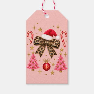 Pink Leopard Bow Christmas Gift Tags