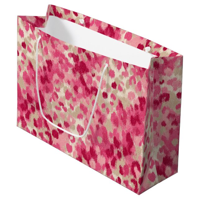 Pink Leopard Brush Stroke Seamless Pattern Large Gift Bag (Front Angled)