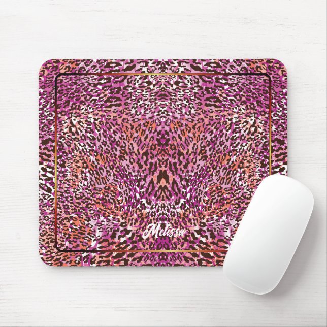 Pink Leopard Camo Style Customised Name Mouse Mat (With Mouse)
