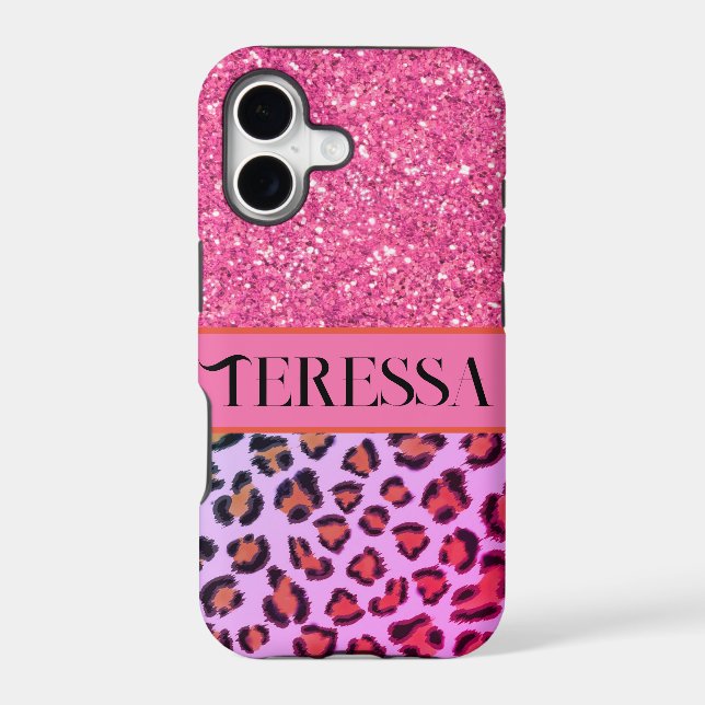 Pink Leopard cheetah pattern pink sparkle glitter  (Back)