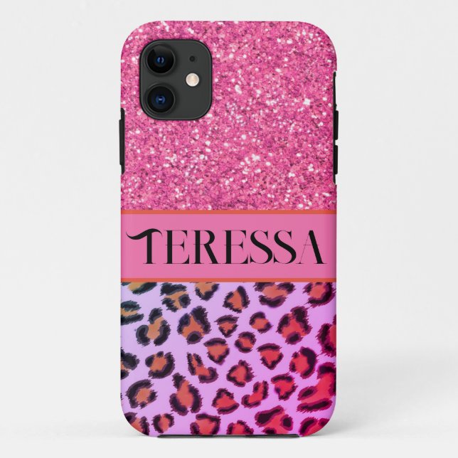 Pink Leopard cheetah pattern pink sparkle glitter  Case-Mate iPhone Case (Back)
