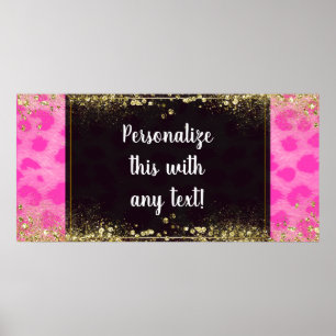 Pink Leopard Cheetah Print Gold Glitter Banner