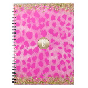 Pink Leopard Cheetah Print Gold Glitter Modern Notebook