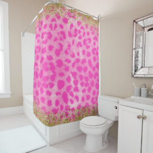 Pink Leopard Cheetah Print Gold Glitter Modern Shower Curtain