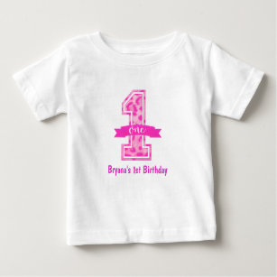 Pink Leopard Cheetah Print ONE 1st Birthday Custom Baby T-Shirt