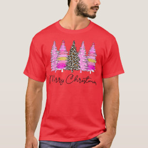 Pink Leopard Christmas Tree Cute Merry Christmas T-Shirt