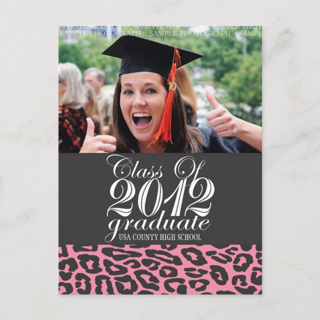 Pink Leopard Class of 2012 Graduation Postcard (Front)