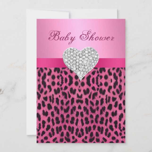 Pink Leopard Diamond Heart Baby Shower Invitation (Front)