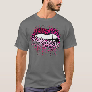 Pink Leopard Drip Splatter Biting Lips Gift T-Shirt