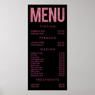 Pink Leopard Glitter Salon Menu Wall Poster