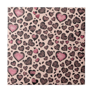 Pink Leopard Heart Pattern on Blush Tile
