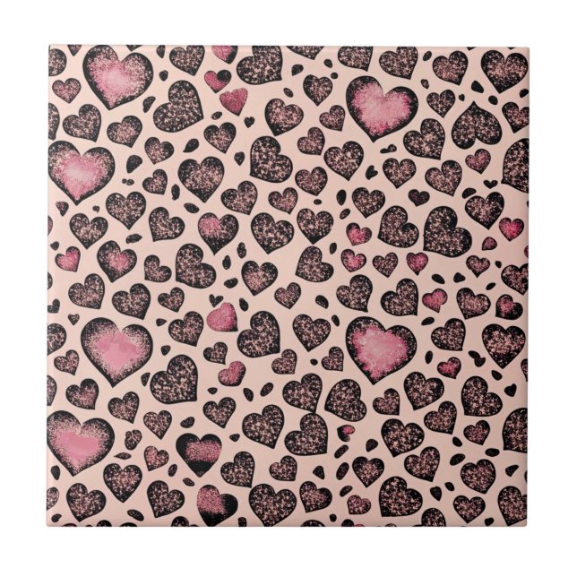 Pink Leopard Heart Pattern on Blush Tile (Front)