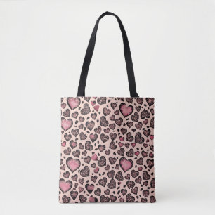Pink Leopard Heart Pattern on Blush Tote Bag