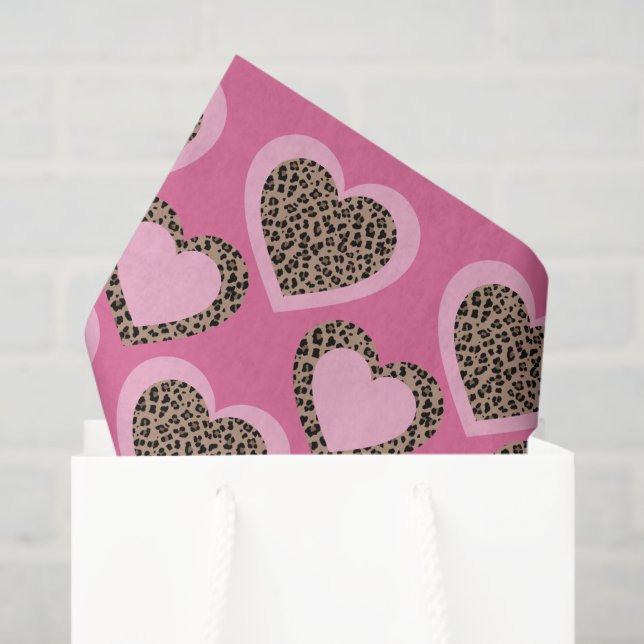 Pink Leopard Hearts Party Tissue Paper (Gift Bag)