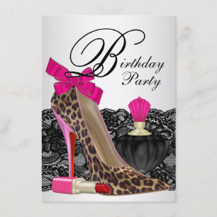 Pink Leopard High Heel Shoe Girly Birthday Party Invitation