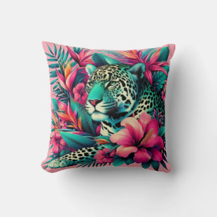 Pink Leopard Jaguar Big Cat Art Cushion