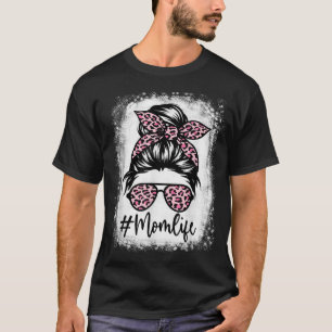Pink Leopard Mum Life Bleached Mother's Day T-Shirt