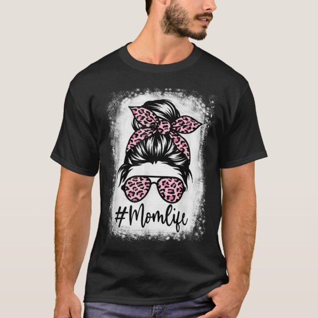 Pink Leopard Mum Life Bleached Mother's Day T-Shirt (Front)